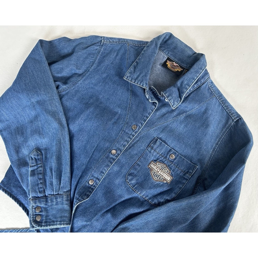 Vintage Harley Davidson Denim Button Down Crop Top Tie Waist Women's Extra Small